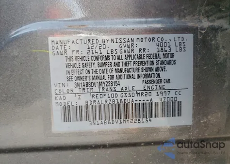 2021 Nissan Sentra Sr from USA, damaged, VIN 3N1AB8DV1MY228154
